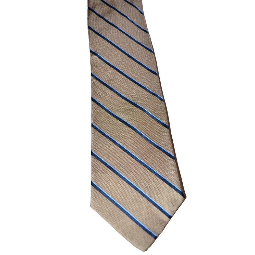 Tommy Hilfiger Tie Tan Blue Striped‎ Silk Necktie Men's Classic vtg